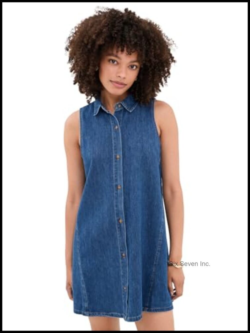 Lightweight Denim Mini Dress with Collar Sleeveless Button Front